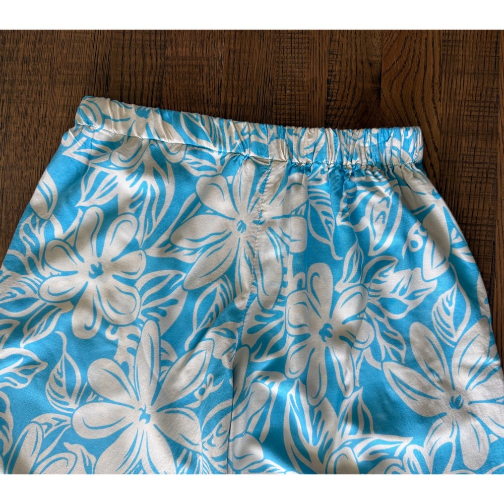 Makai Beach Hawaii Blue White Tropical Floral Wide Leg Elastic Waist Pants L - Picture 6 of 9